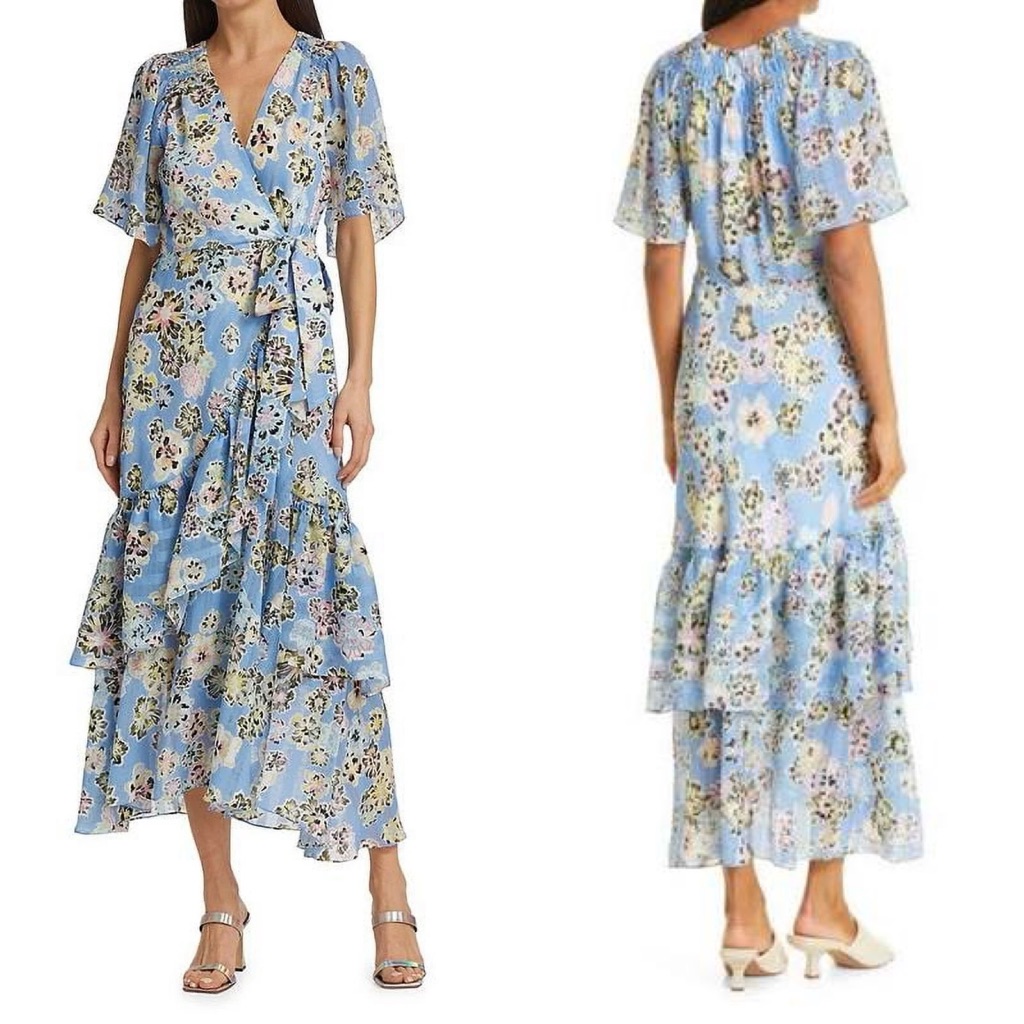 Tanya Taylor Brittany Floral Tiered Wrap Midi Dress New Size 2